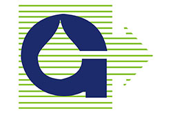 Client logo: blue G with green horizontal lines